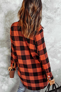 Green Turn-down Collar Plaid Shirt Coat