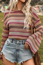 Load image into Gallery viewer, Rose Red Ethnic Striped Wide Cropped Long Sleeve Top
