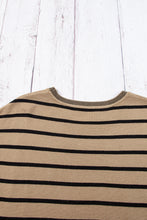 Load image into Gallery viewer, Khaki Stripe Knitted Bat Sleeve T Shirt
