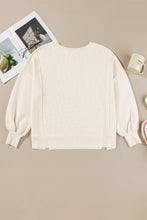 Load image into Gallery viewer, White Waffle Knit Bishop Sleeve Split Oversized Sweatshirt
