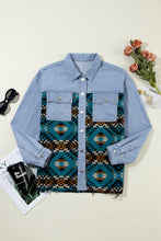 Load image into Gallery viewer, Blue Aztec Printed Denim Jacket
