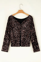 Load image into Gallery viewer, Chicory Coffee Sequin Long Sleeve Cutout Back Top
