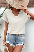 Load image into Gallery viewer, Pale Khaki Textured Wide Sleeve V Neck T Shirt
