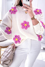 Load image into Gallery viewer, White Floral Crochet Chunky Knit Sweater
