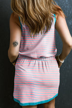 Load image into Gallery viewer, Pink Stripe Contrast Trim Pocketed Casual Tank Dress
