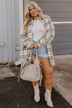 Load image into Gallery viewer, White Plaid Print Tunic Plus Size Shacket with Slits
