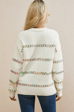 Load image into Gallery viewer, White Colorful Crossed Stitch Drop Shoulder Sweater
