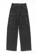 Load image into Gallery viewer, Black High Waist Straight Leg Cargo Pants with Pockets
