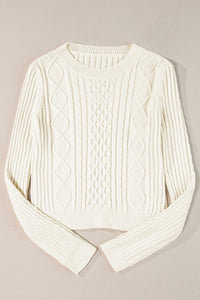 White Cable Knit Cropped Sweater