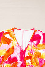 Load image into Gallery viewer, Orange Abstract Print 3/4 Sleeve V Neck Ruffled Babydoll Blouse
