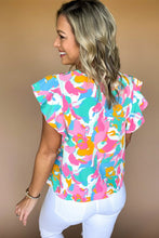 Load image into Gallery viewer, Multicolour Abstract Print Notched Neck Flutter Sleeve Blouse
