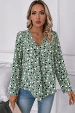 Load image into Gallery viewer, Green Polka Dot Print Button Front V Neck Blouse
