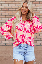 Load image into Gallery viewer, Pink Blooming Floral Print Puff Sleeve Buttoned Shirt
