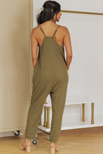 Load image into Gallery viewer, Green Textured Sleeveless V-Neck Pocketed Casual Jumpsuit
