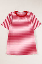 Load image into Gallery viewer, Pink Stripe Crew Neck Casual T Shirt
