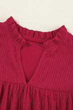 Load image into Gallery viewer, Fiery Red Textured Ruffled Trim V Neck Loose Fit Mini Dress
