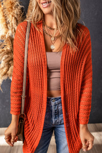 Khaki Hollow-out Bracelet Sleeve Knit Cardigan