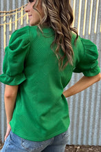 Load image into Gallery viewer, Dark Green Textured Ruffled Short Puff Sleeve Top
