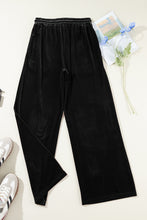 Load image into Gallery viewer, Black Solid Drawstring Waist Wide Leg Pants
