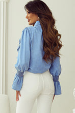 Load image into Gallery viewer, Myosotis Ruffled Shirred Cuffs Button up Chambray Shirt
