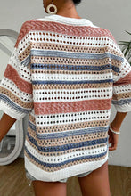 Load image into Gallery viewer, Multicolour Striped Hollow Out Half Sleeve Knitted Sweater
