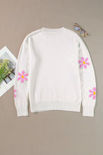 Load image into Gallery viewer, White Flower Pattern Ribbed Edge Elegant Sweater
