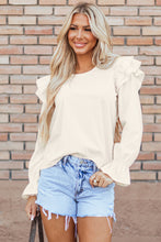 Load image into Gallery viewer, Beige Ruffled Flounce Sleeve Corduroy Blouse
