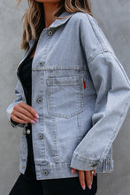 Load image into Gallery viewer, Sky Blue Stripe Washed Oversize Pocketed Denim Jacket
