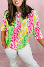 Load image into Gallery viewer, Multicolour Leopard Color Block Knitted Crewneck Plus Size T Shirt
