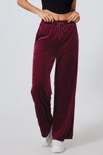 Load image into Gallery viewer, Burgundy Solid Drawstring Waist Wide Leg Pants
