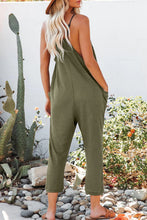 Load image into Gallery viewer, Green Textured Sleeveless V-Neck Pocketed Casual Jumpsuit
