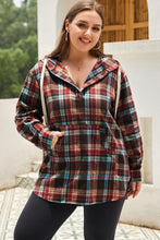 Load image into Gallery viewer, Green Plus Size Plaid Kangaroo Pocket Drawstring Hoodie
