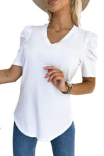 Load image into Gallery viewer, White Puff Sleeve V-Neck T-Shirt
