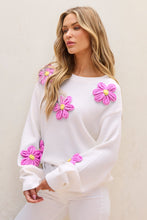 Load image into Gallery viewer, White Floral Crochet Chunky Knit Sweater
