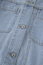 Load image into Gallery viewer, Sky Blue Stripe Washed Oversize Pocketed Denim Jacket
