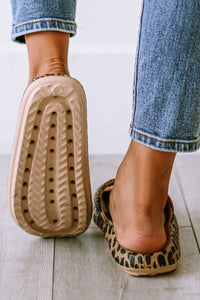 Pink Leopard Print Thick Sole Slip On Slippers