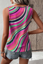 Load image into Gallery viewer, Purple Wavy Striped Buttoned V Neck Tank Top
