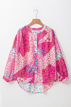 Load image into Gallery viewer, Rose Red Floral Allover Print Buttoned V Neck Oversized Shirt
