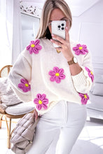 Load image into Gallery viewer, White Floral Crochet Chunky Knit Sweater
