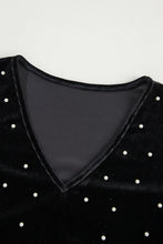 Load image into Gallery viewer, Black Velvet Beaded Long Sleeve V Neck Bodysuit
