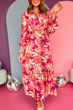 Load image into Gallery viewer, Rose Floral Print Buttoned Smocked High Waist Maxi Dress
