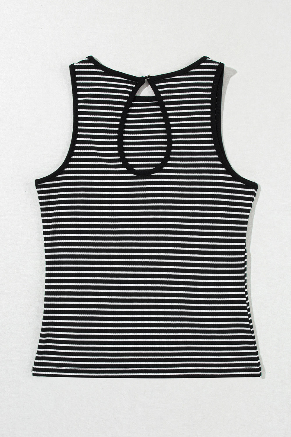 White Striped Print Ribbed Knit Sleeveless Top