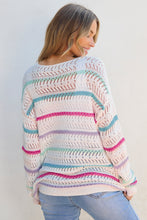 Load image into Gallery viewer, White Striped Hollowed Crochet Loose Fit Sweater
