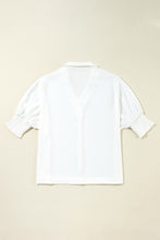 Load image into Gallery viewer, White Boxy Collared Smocked Sleeve Cuffs Blouse
