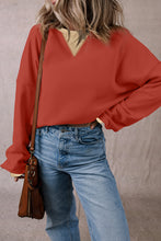 Load image into Gallery viewer, Red Clay Color Block Patch Drop Shoulder Oversized Sweatshirt
