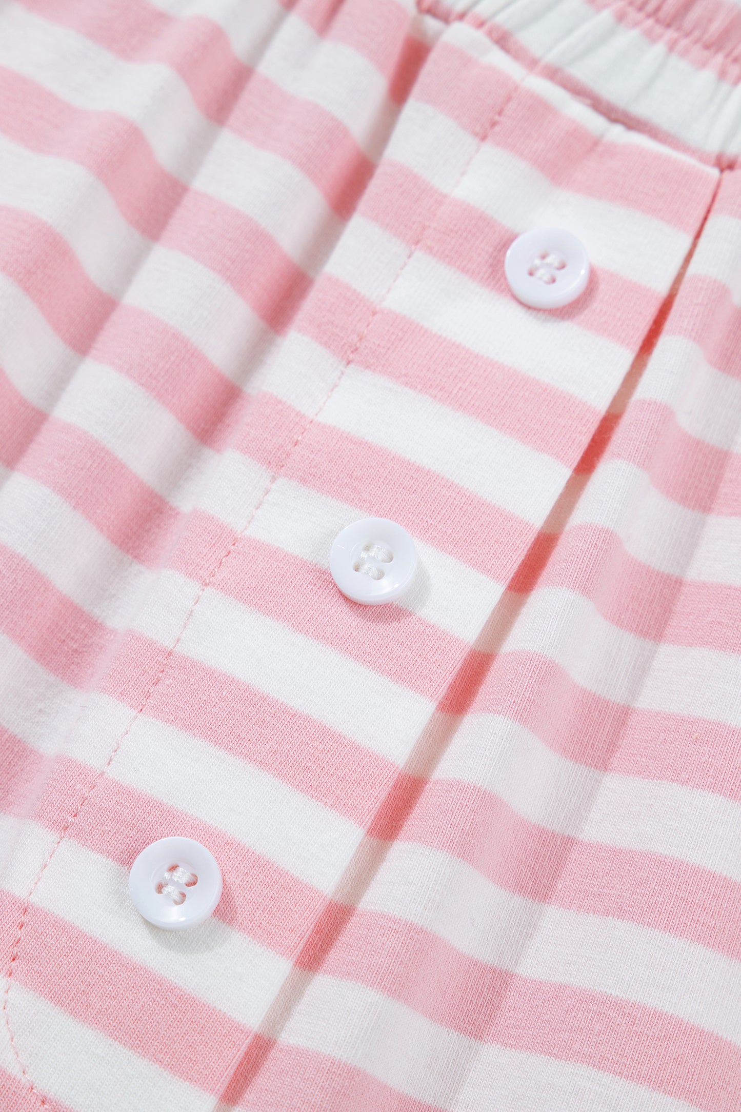 Pink Stripe Drop Shoulder Round Neck Top and Buttoned Straight Pants Two Piece Set