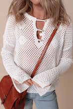 Load image into Gallery viewer, White Open Knit Buttoned Neck Split Sleeve Sweater
