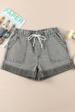 Load image into Gallery viewer, Black Pocketed Drawstring High Waist Denim Shorts
