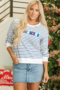 Blue Stripe Chenille FIRECRACKER Embroidered Sweatshirt