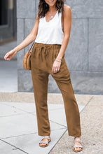 Load image into Gallery viewer, Blue Drawstring Elastic Waist Pockets Long Straight Legs Pants
